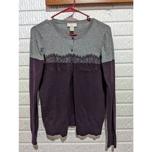 Loft Women's S Gray And Purple Button Front Cardigan